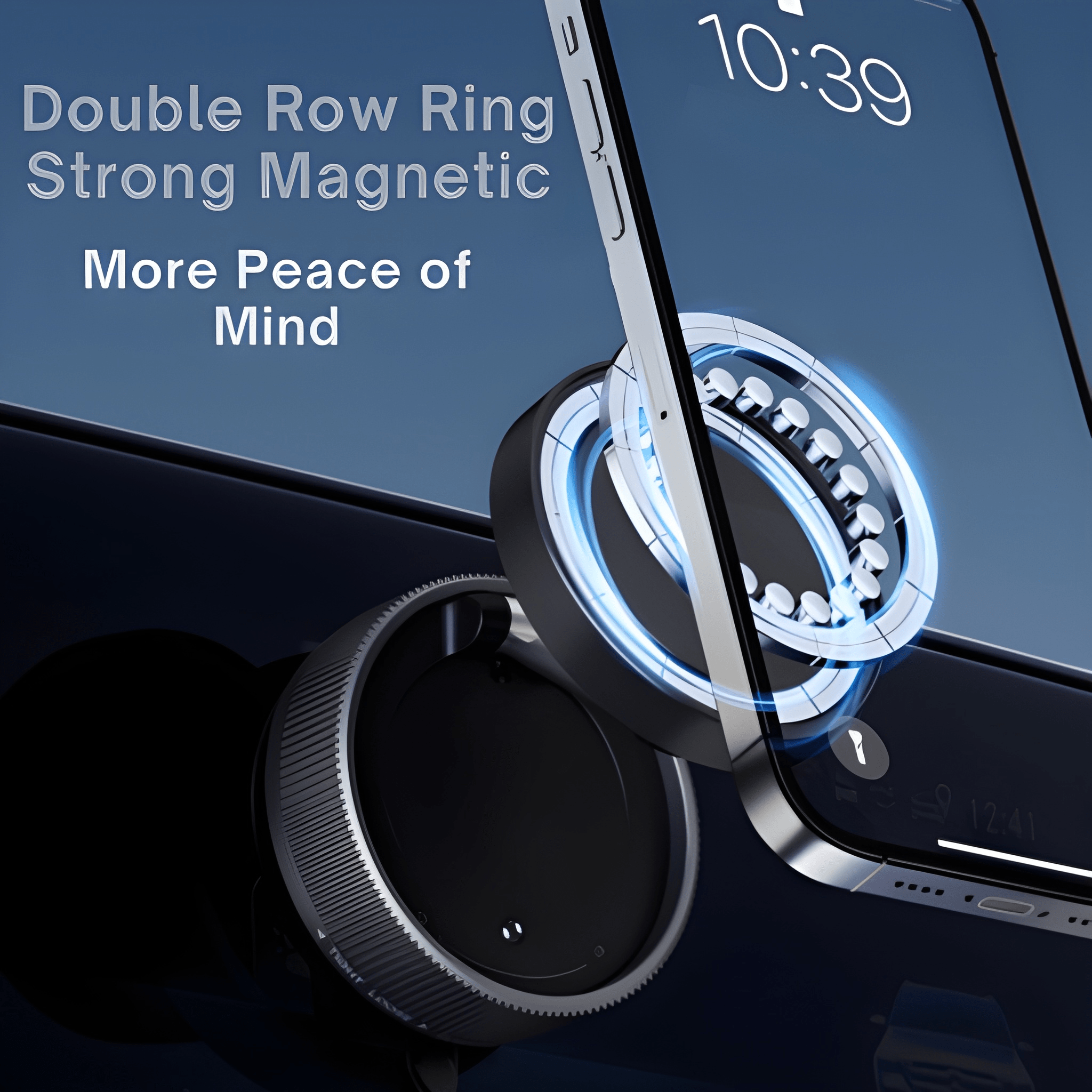 Phone holder with strong magnetic feature on a dark background