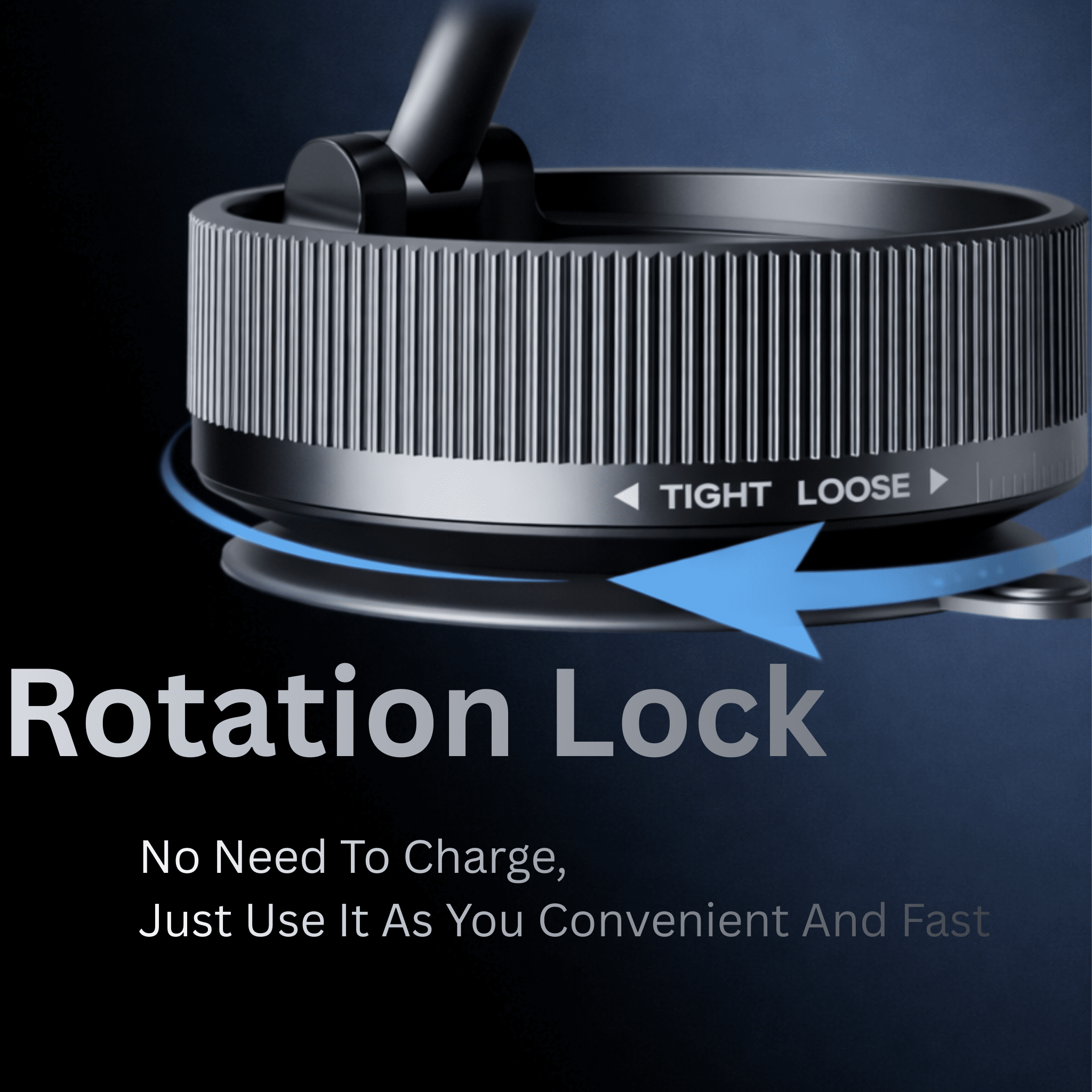 Close-up of a rotation lock mechanism with text on a dark background