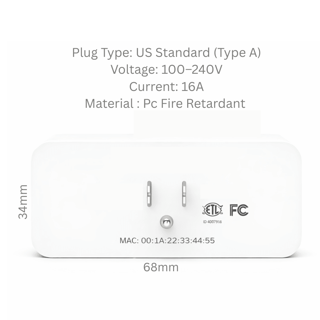 back front of the smart plug us type pins format