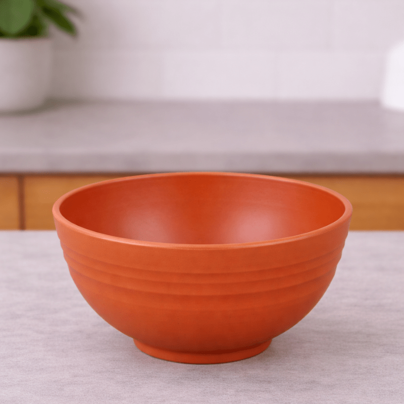 Purple wheat straw cereal bowl on a neutral background