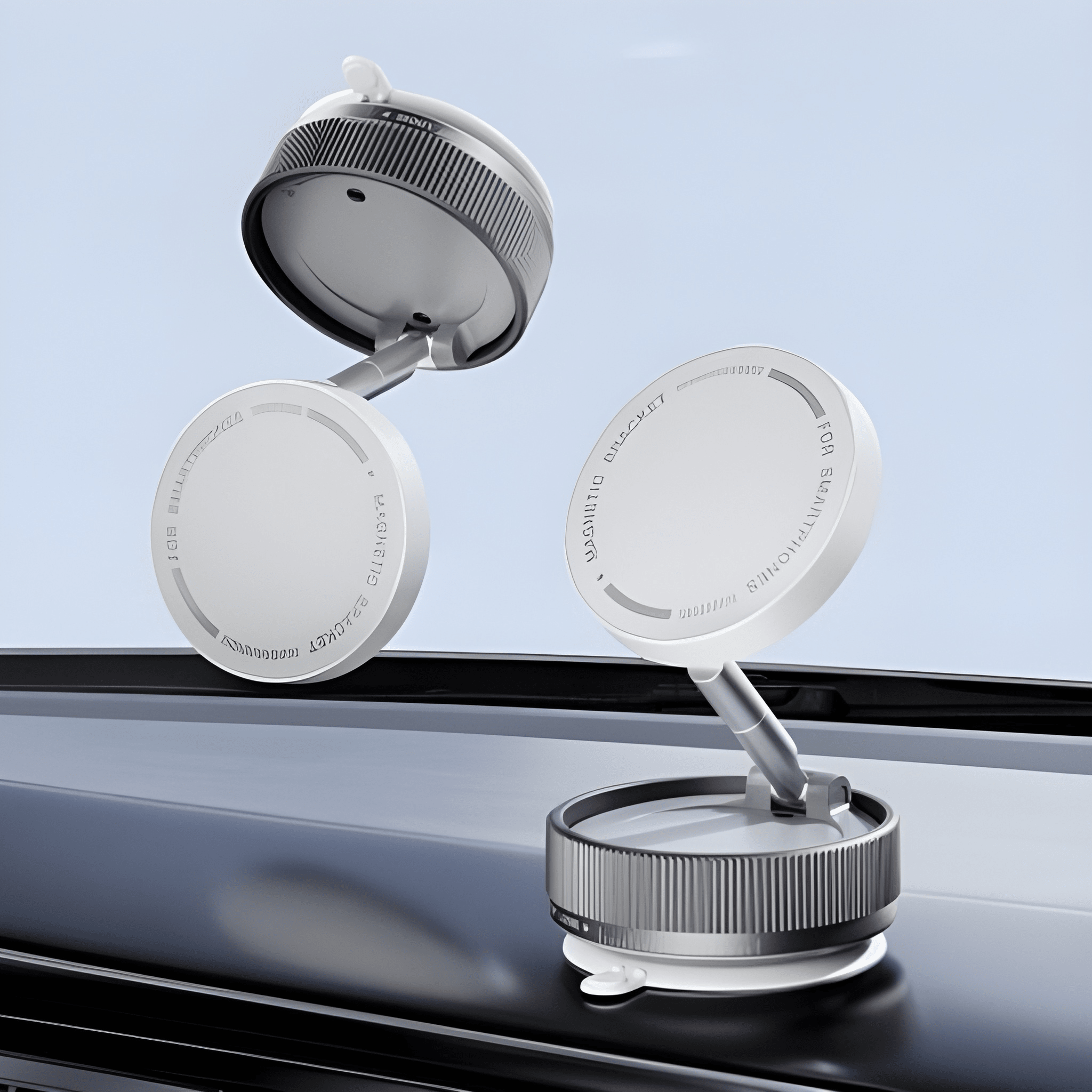 Three car suction cup mount holders on a car window with a light blue background