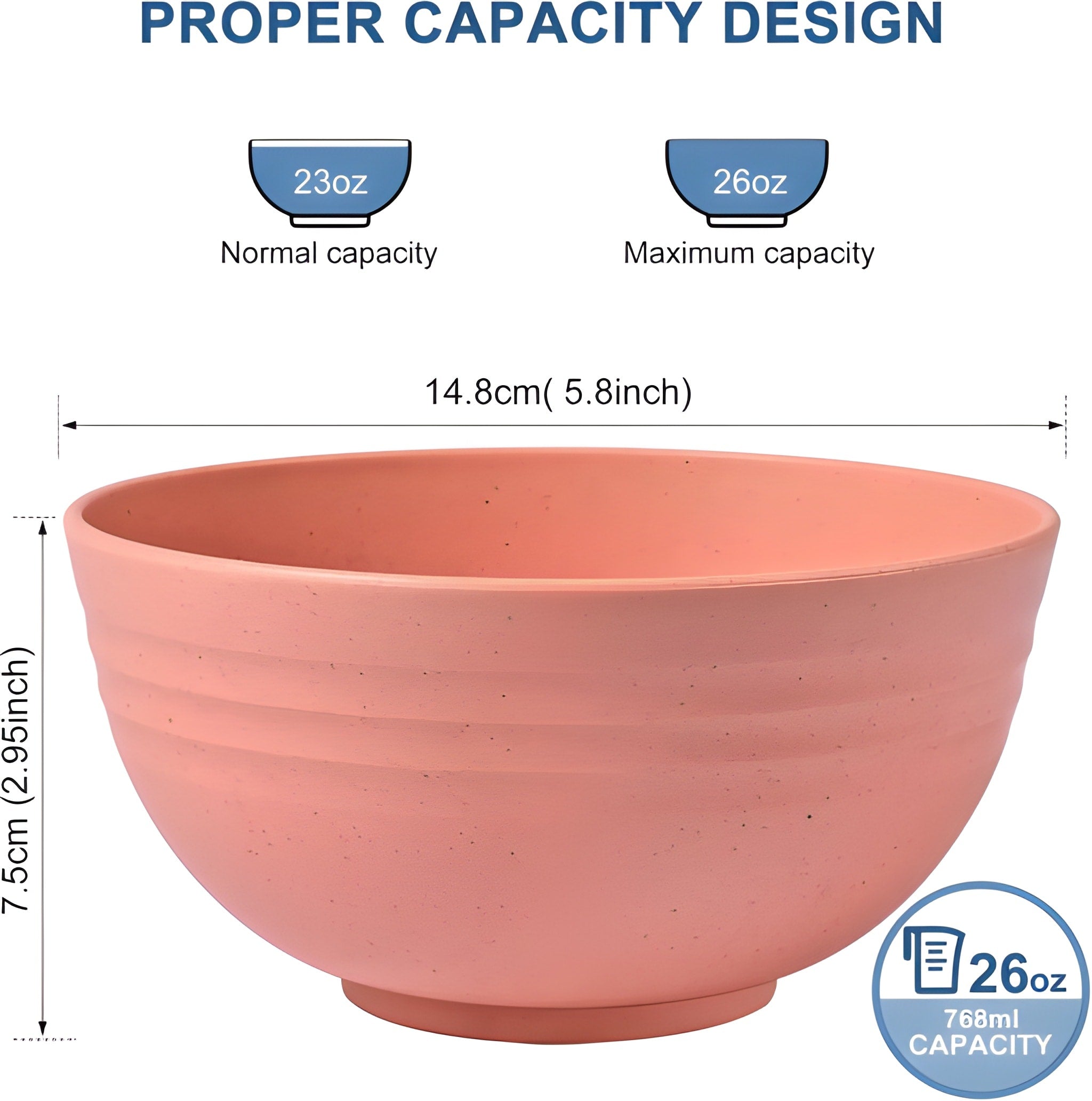 wheat straw cereal bowl with measurements and capacity details on a white background